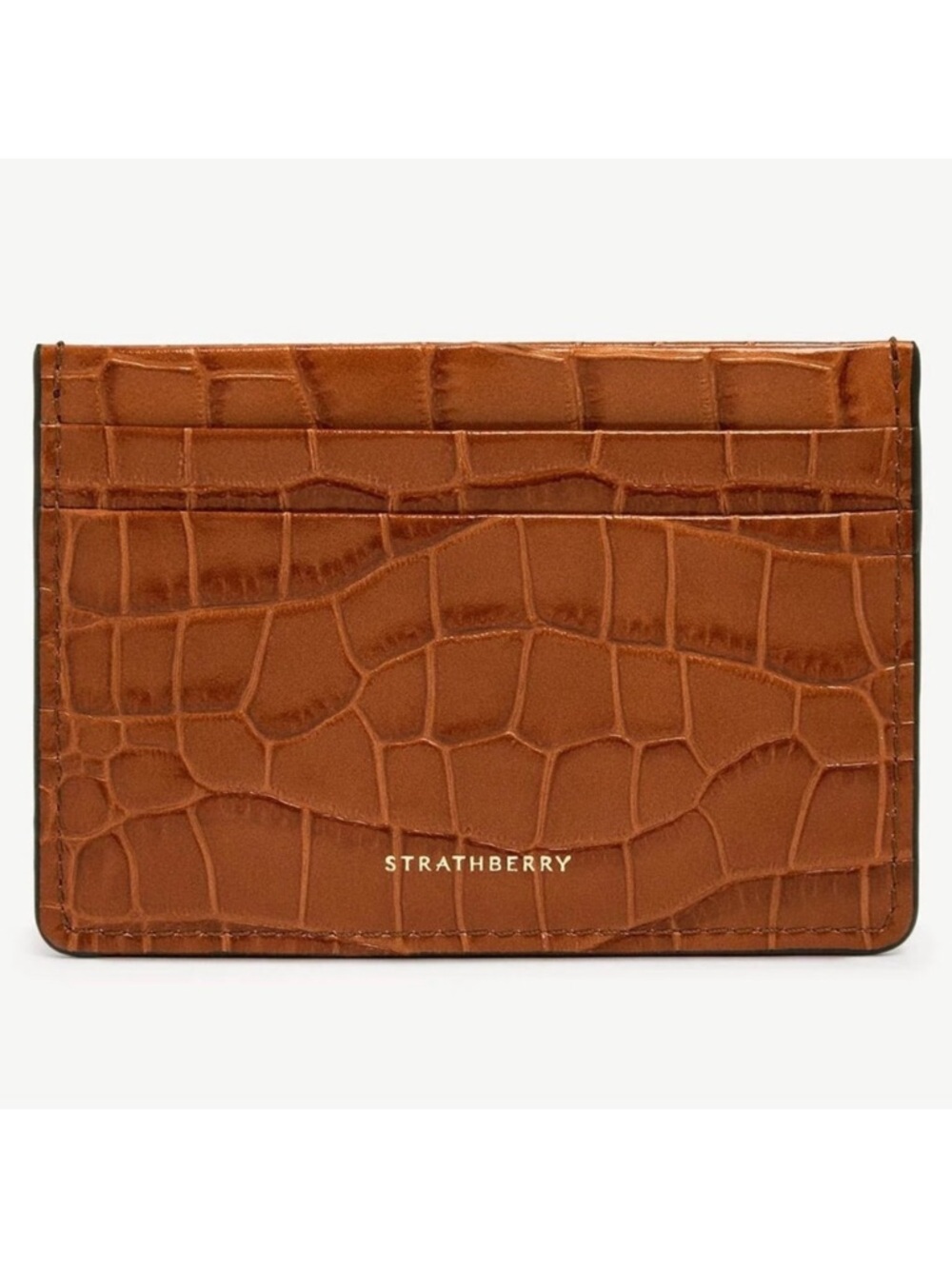 Strathberry Cognac Croc-Embossed Leather Card Case